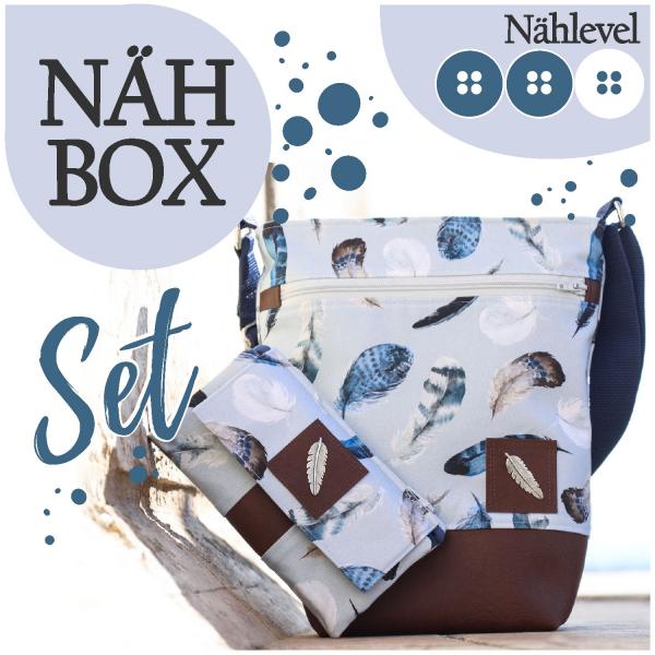 Nähbox Set - Umhängetasche & Geldbörse - Feathers Blue