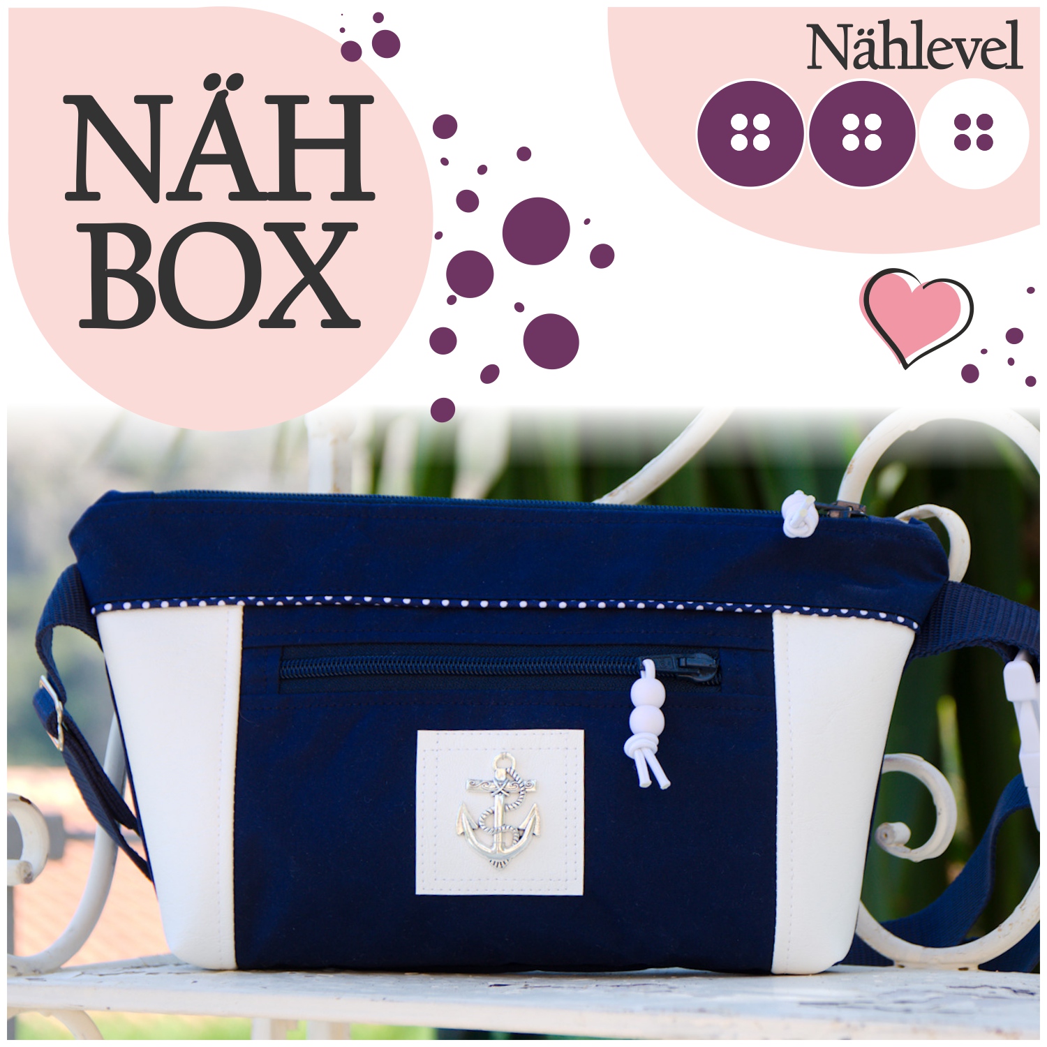 Nähbox Gürteltasche 'Waxed Blue & White'