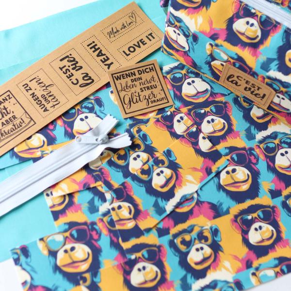 Preview: Nähset Boxybag 'Medium' - Affentheater inkl. Labelset 'C'est la vie!'