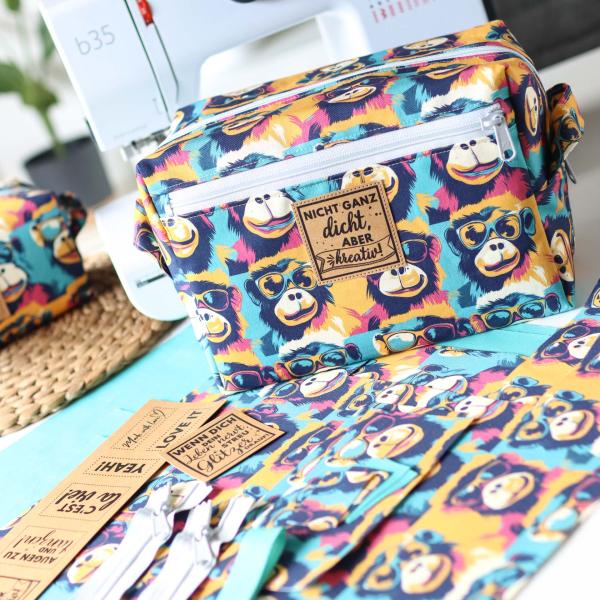 Preview: Nähset Boxybag 'Maxi' - Affentheater inkl. Labelset 'C'est la vie!'