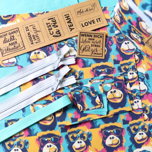 Preview: Nähset Boxybag 'Maxi' - Affentheater inkl. Labelset 'C'est la vie!'