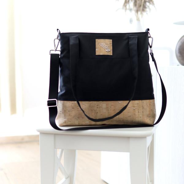 Nähbox Shopper - Waxed Black & Kork