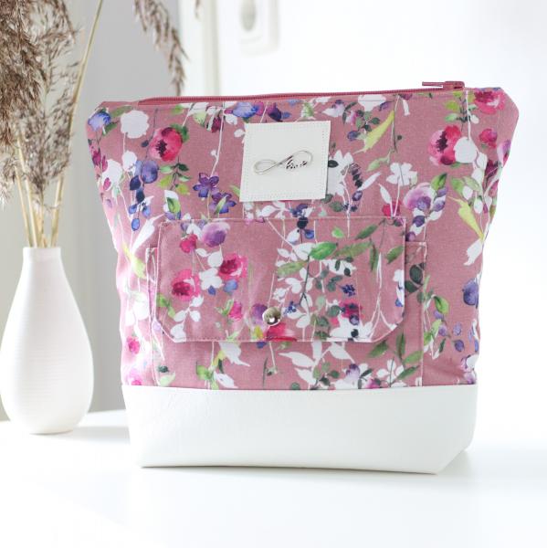 Nähbox große Kosmetiktasche - Romantic Flowers Rosa