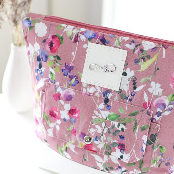 Nähbox große Kosmetiktasche - Romantic Flowers Rosa