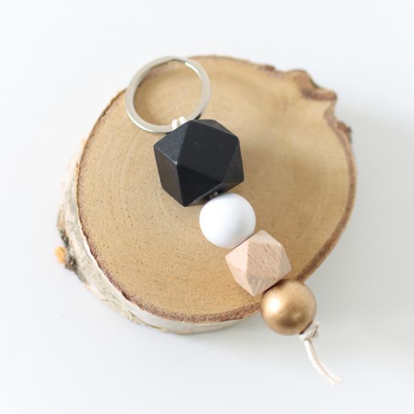 Großer Schlüsselanhänger - Schwarz/Weiß/Gold