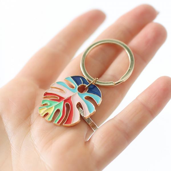 Preview: Schlüsselanhänger, vergoldet - Monstera Blatt