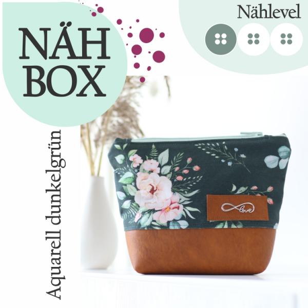 Nähbox Kosmetiktasche - Aquarell Dunkelgrün
