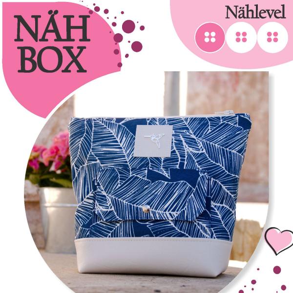 Nähbox große Kosmetiktasche - Blattwerk Navy