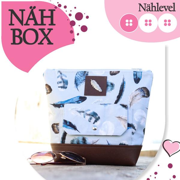 Nähbox große Kosmetiktasche - Feathers Blue