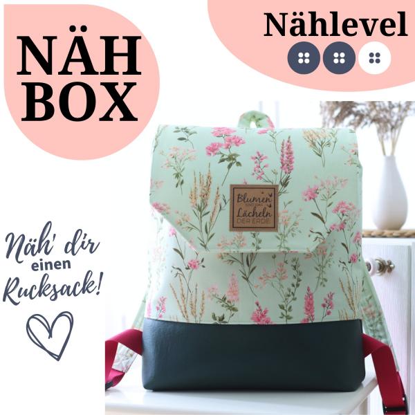 Nähbox Rucksack - Pastellblüten inkl. Labelset 'Floral'