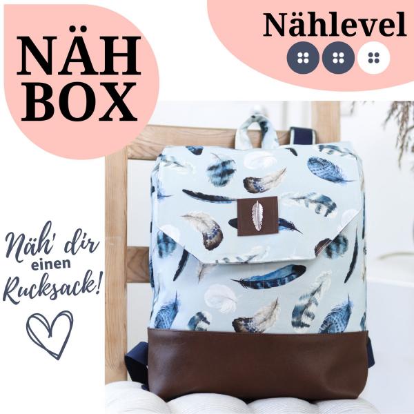 Nähbox Rucksack - Feathers Blue