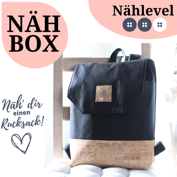 Nähbox Rucksack - Waxed Black & Kork