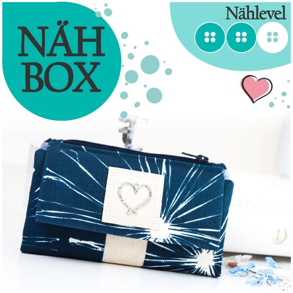 Nähbox 'Smaragd Geldbörse' - Pusteblume Navy mit Kork