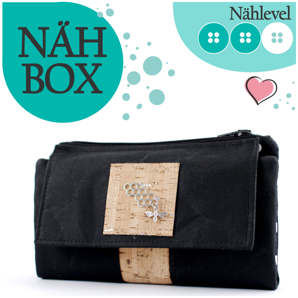 Nähbox 'Smaragd Geldbörse' - Waxed Black & Kork