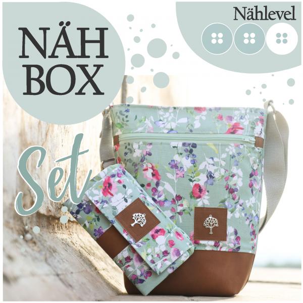 Nähbox Set - Umhängetasche & Geldbörse - Romantic Flowers Mint