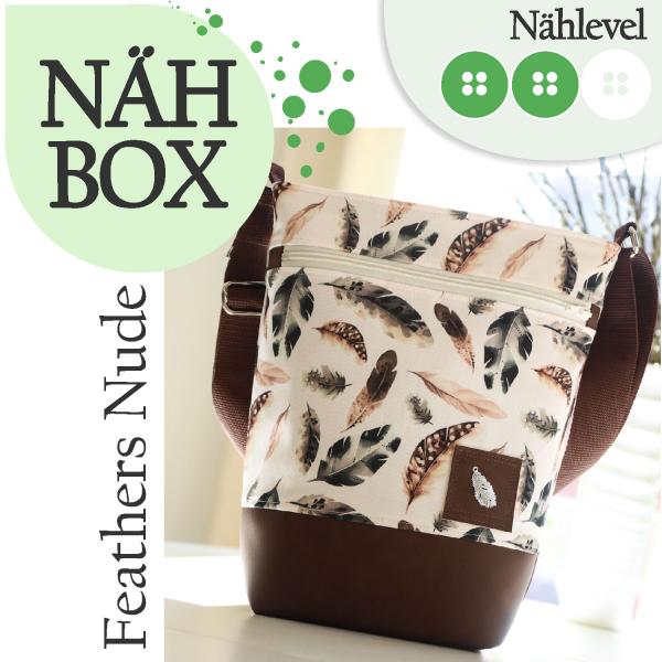 Nähbox Umhängetasche - Feathers Nude mit Kunstleder