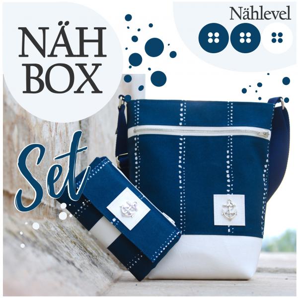 Nähbox Set - Umhängetasche & Geldbörse - Waterdrops Navy