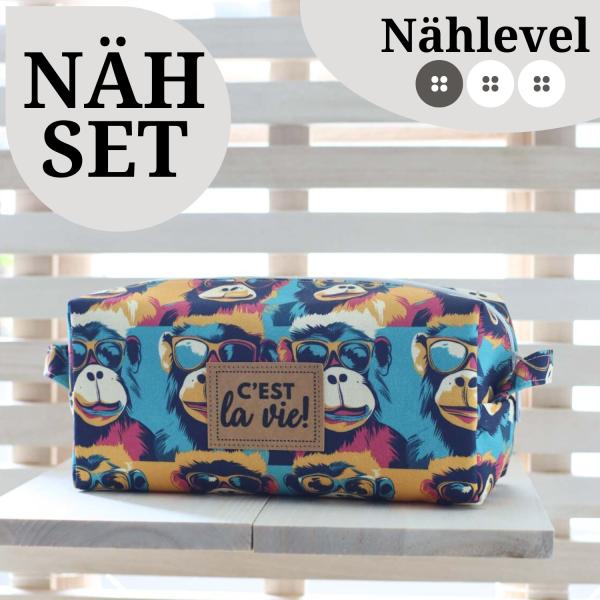 Nähset Boxybag 'Medium' - Affentheater inkl. Labelset 'C'est la vie!'