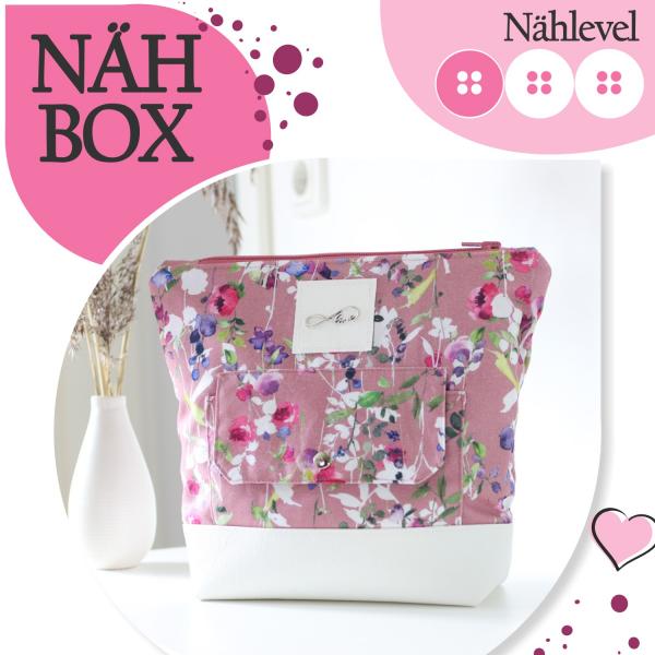 Nähbox große Kosmetiktasche - Romantic Flowers Rosa