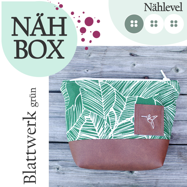 Nähbox Kosmetiktasche - Blattwerk grün