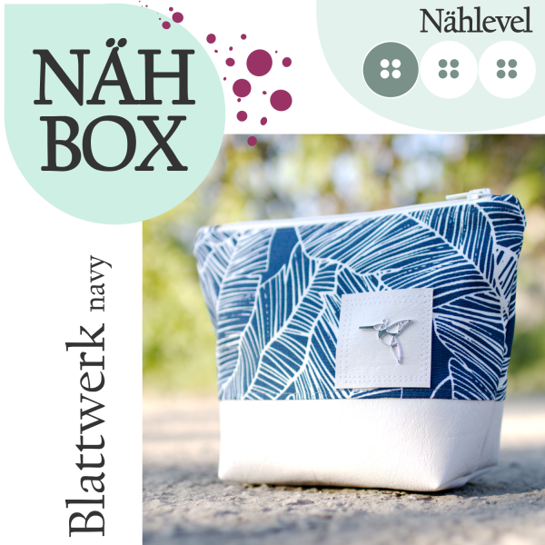 Nähbox Kosmetiktasche - Blattwerk navy