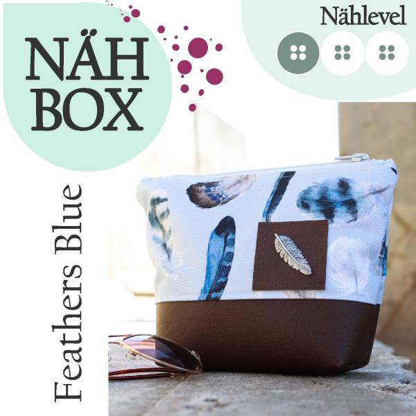 Nähbox Kosmetiktasche - Feathers Blue