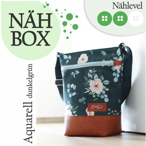Nähbox Umhängetasche - Aquarell dunkelgrün