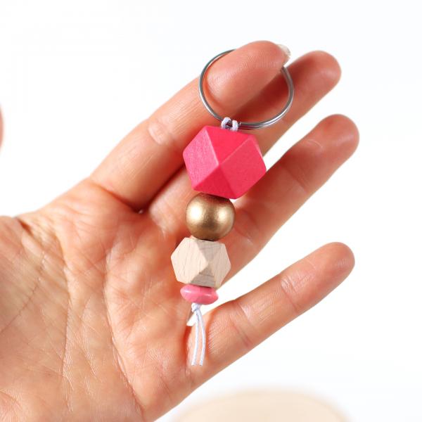 Preview: Großer Schlüsselanhänger - Pink/Gold/Natur