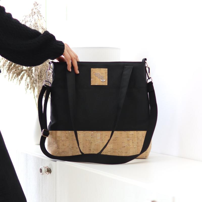 Nähbox Shopper - Waxed Black & Kork