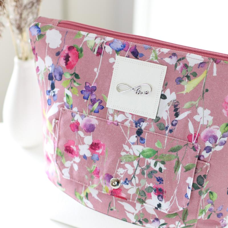 Nähbox große Kosmetiktasche - Romantic Flowers Rosa