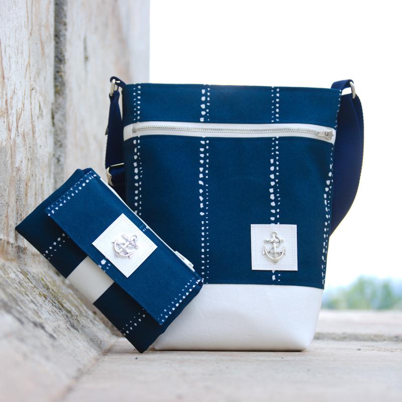 Nähbox Set - Umhängetasche & Geldbörse - Waterdrops Navy