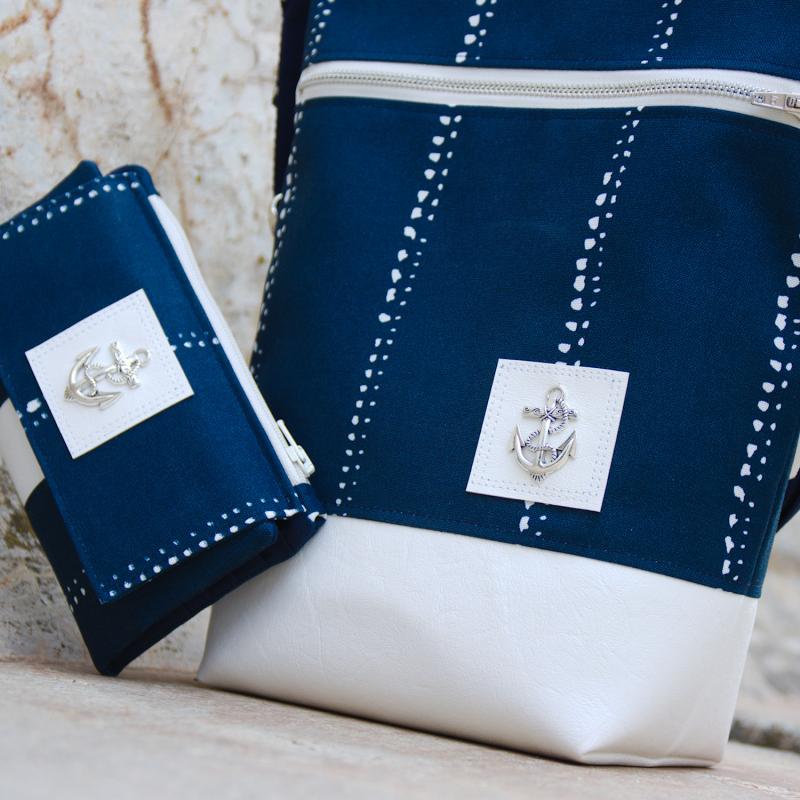 Nähbox Set - Umhängetasche & Geldbörse - Waterdrops Navy