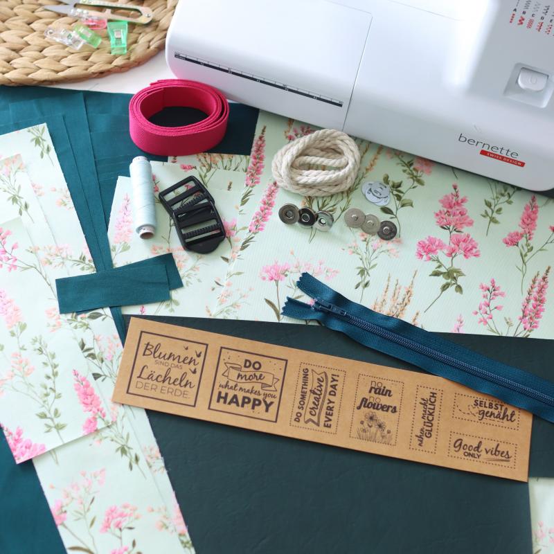 Nähbox Rucksack - Pastellblüten inkl. Labelset 'Floral'