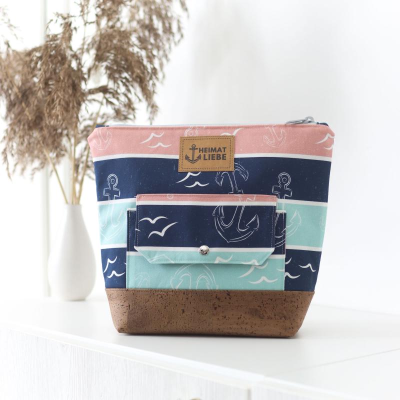 Nähbox große Kosmetiktasche - Anker & Meer inkl. Labelset 'Anker'