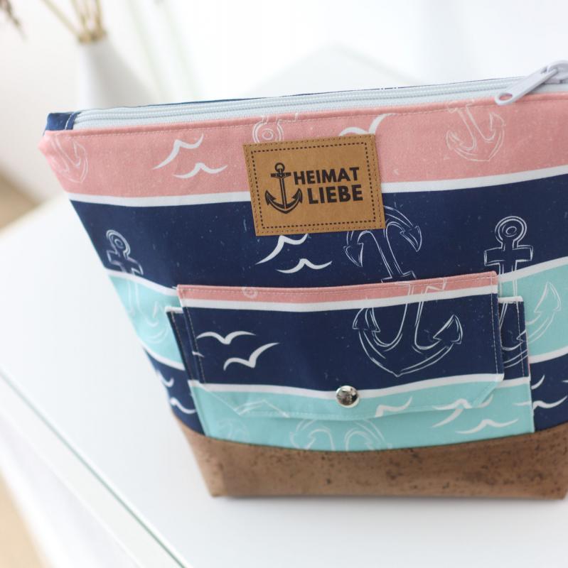 Nähbox große Kosmetiktasche - Anker & Meer inkl. Labelset 'Anker'