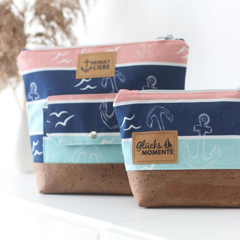 Nähbox große Kosmetiktasche - Anker & Meer inkl. Labelset 'Anker'