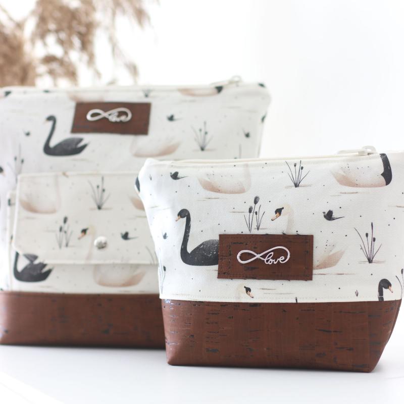 Nähbox große Kosmetiktasche - Schwäne