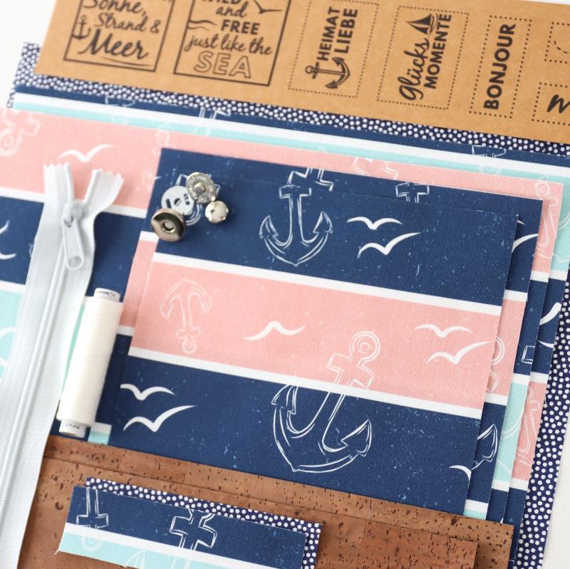 Nähbox große Kosmetiktasche - Anker & Meer inkl. Labelset 'Anker'