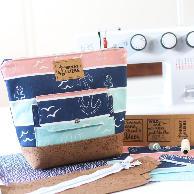 Nähbox große Kosmetiktasche - Anker & Meer inkl. Labelset 'Anker'