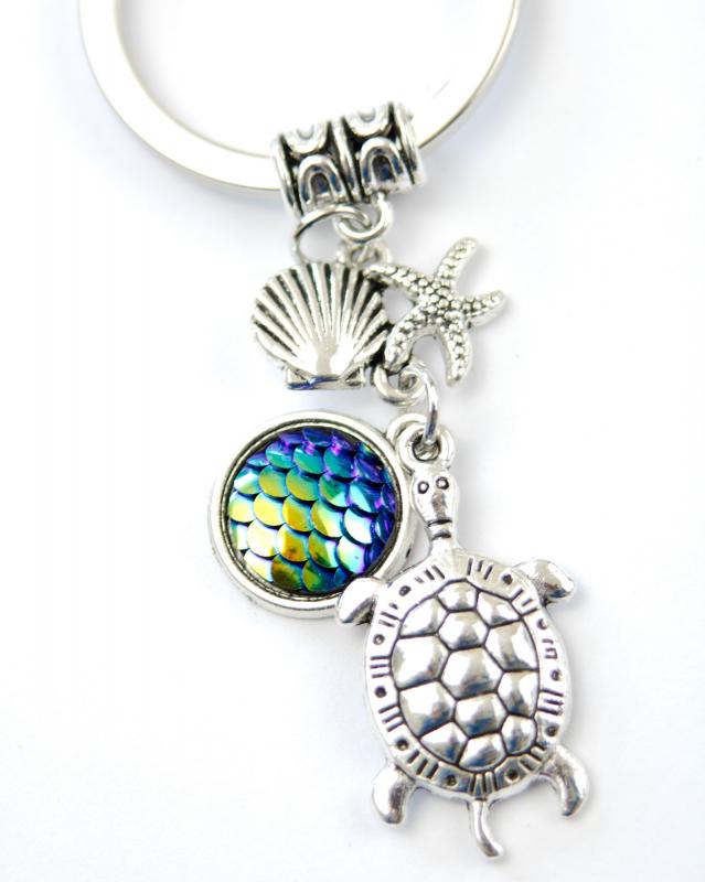Maritimer Schlüsselanhänger ♥ Anker und Schildkröte mit Herz ♥ Silberfarben 