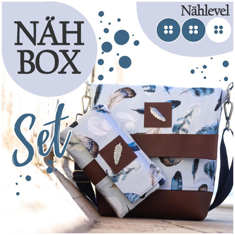 Nähbox Set - Amber & Geldbörse - Feathers Blue