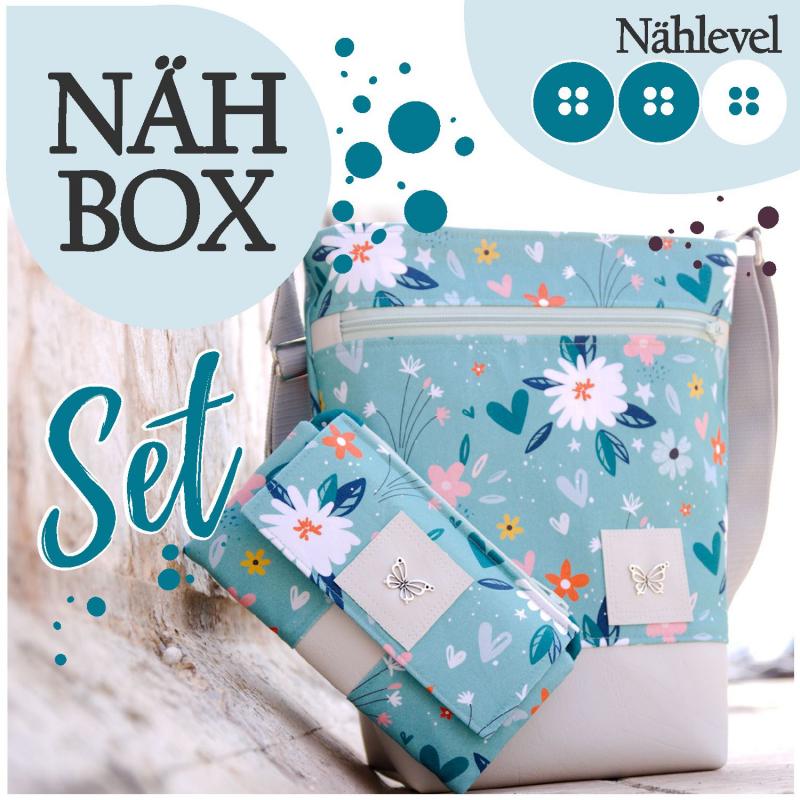Nähbox Set - Umhängetasche & Geldbörse - Flowers Mint