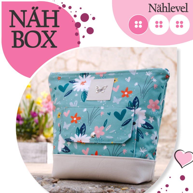 Nähbox große Kosmetiktasche - Flowers Mint