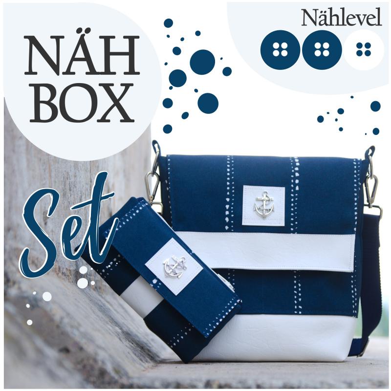 Nähbox Set - Amber & Geldbörse - Waterdrops Navy