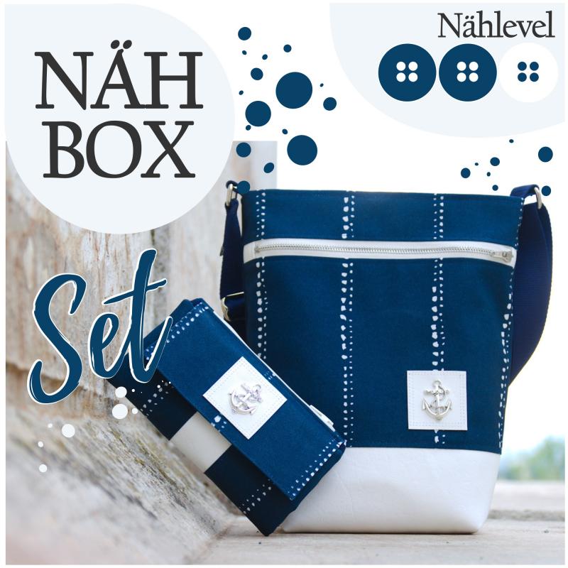 Nähbox Set - Umhängetasche & Geldbörse - Waterdrops Navy