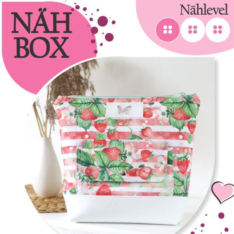 Nähbox große Kosmetiktasche - Erdbeere