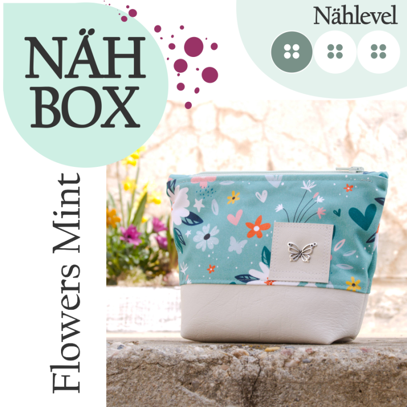 Nähbox Kosmetiktasche - Flowers Mint