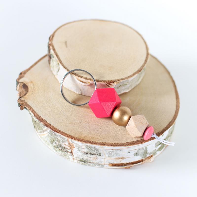 Großer Schlüsselanhänger - Pink/Gold/Natur