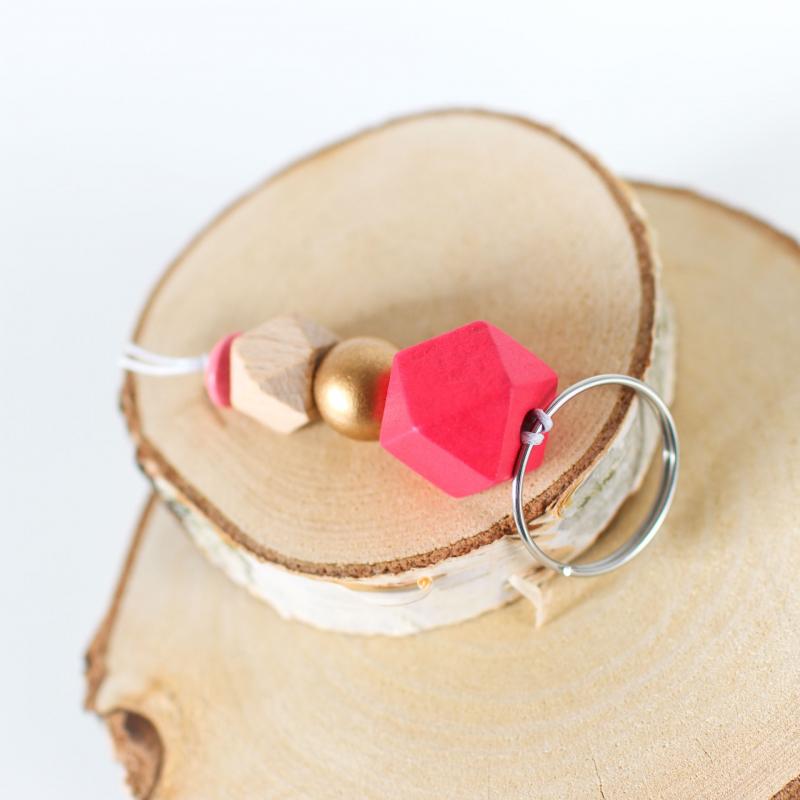 Großer Schlüsselanhänger - Pink/Gold/Natur